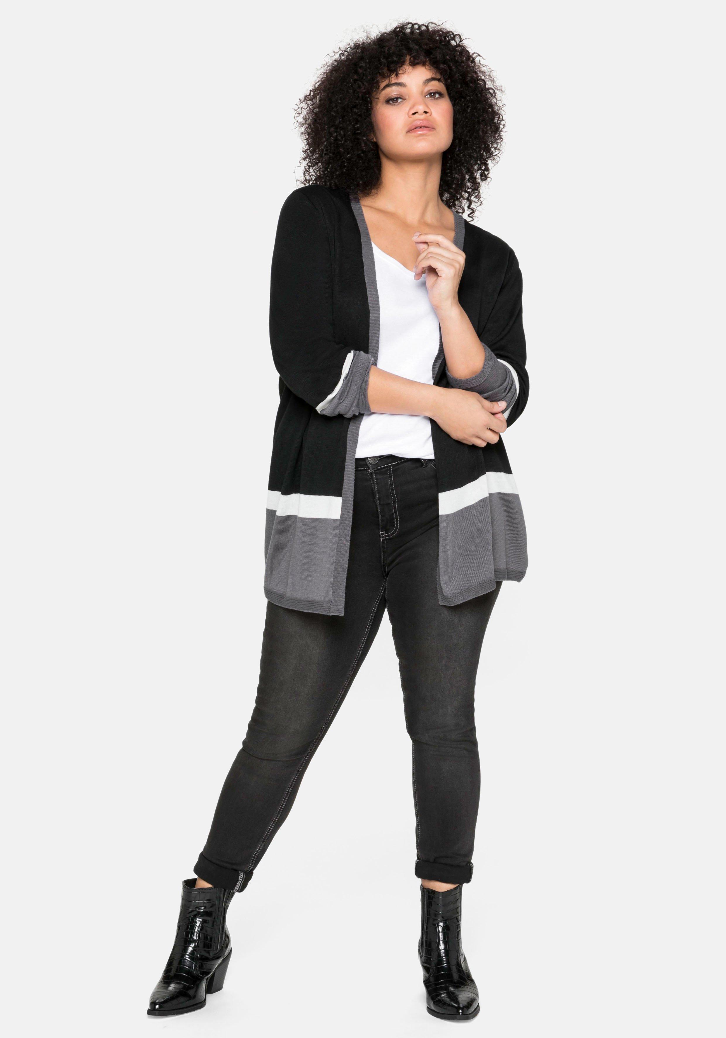 Strickjacke im Colourblocking-Stil, in offener Form