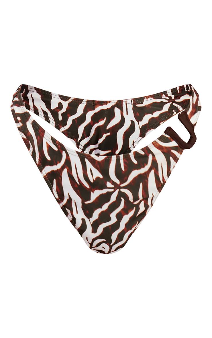 Marron Bas De Bikini Tanga À Barre En U Imprimé Contrasté Chocolat