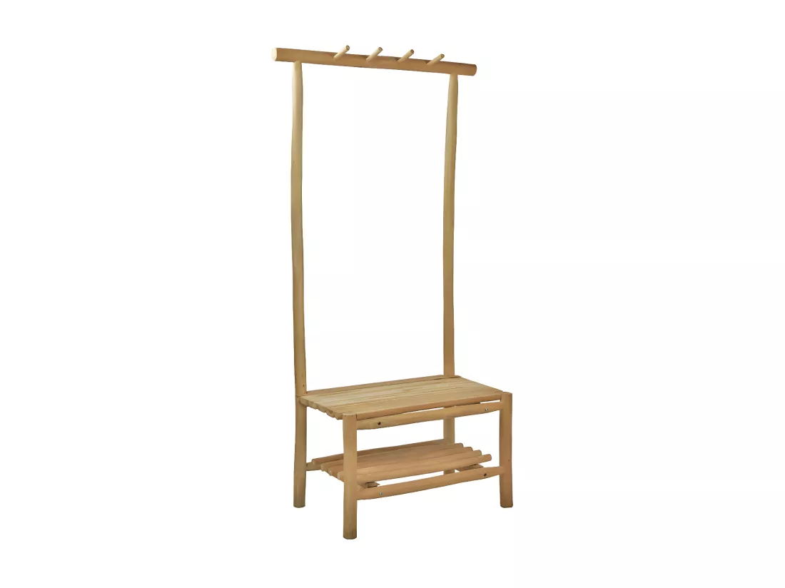 Meuble d’entrée rustique / portemanteau en bois de teck clair – NIO
