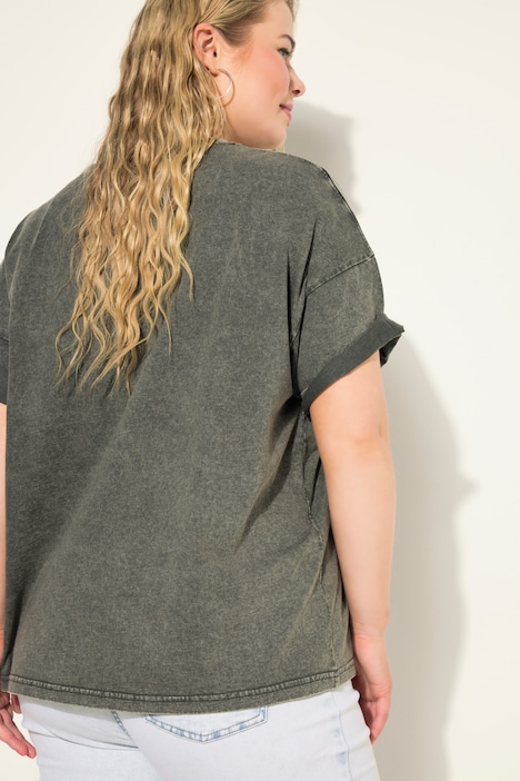 T-Shirt, oversized, Frontprint, Acid Wash, Rundhals, Halbarm