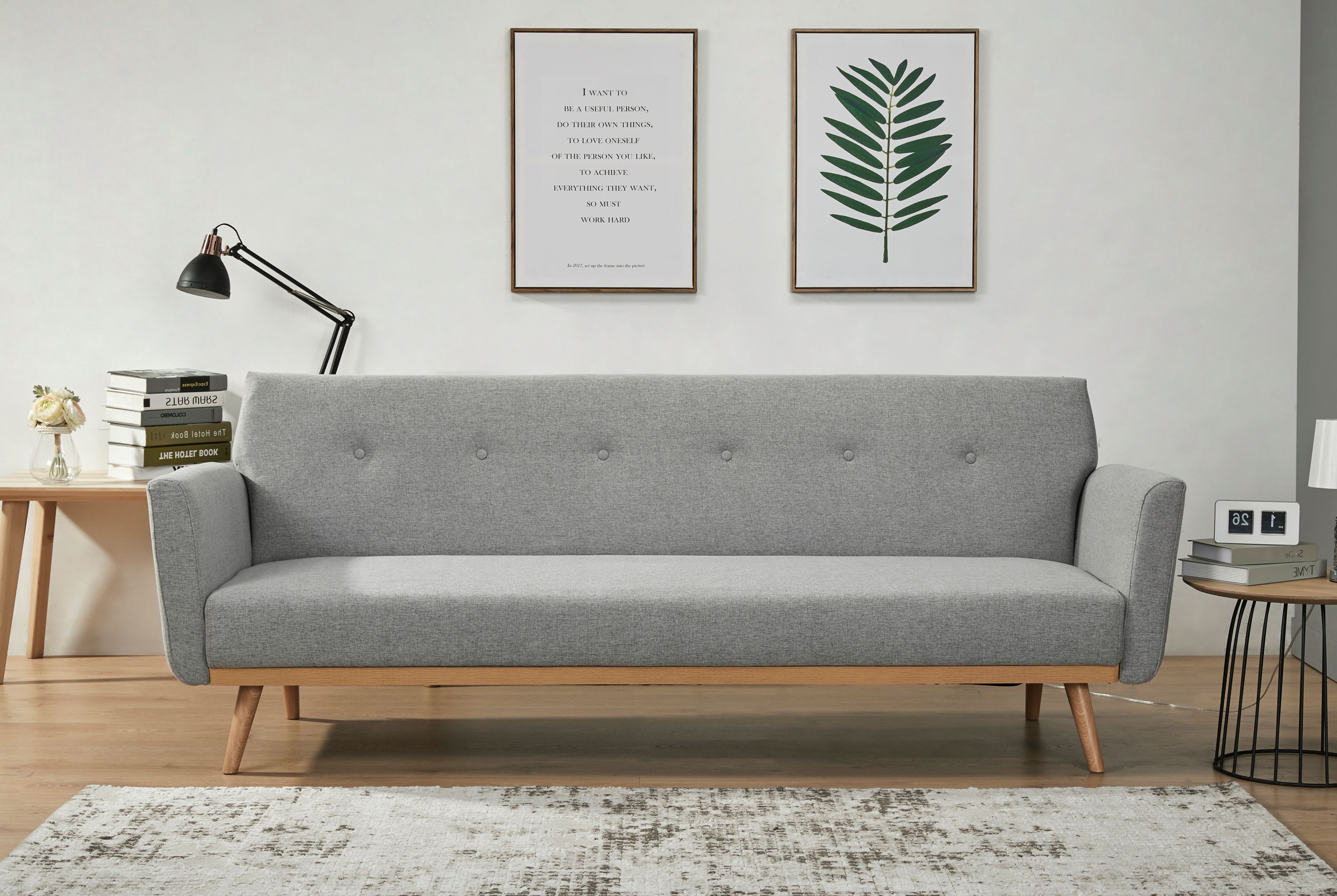 Schlafsofa hellgrau Schlafcouch Sofa Couch Schlaffunktion Gästebett Gästesofa