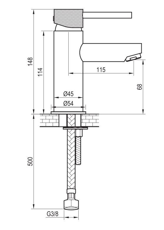 Brauer Chrome Carving wastafelkraan met lange, ronde handgreep en ColdStart chroom