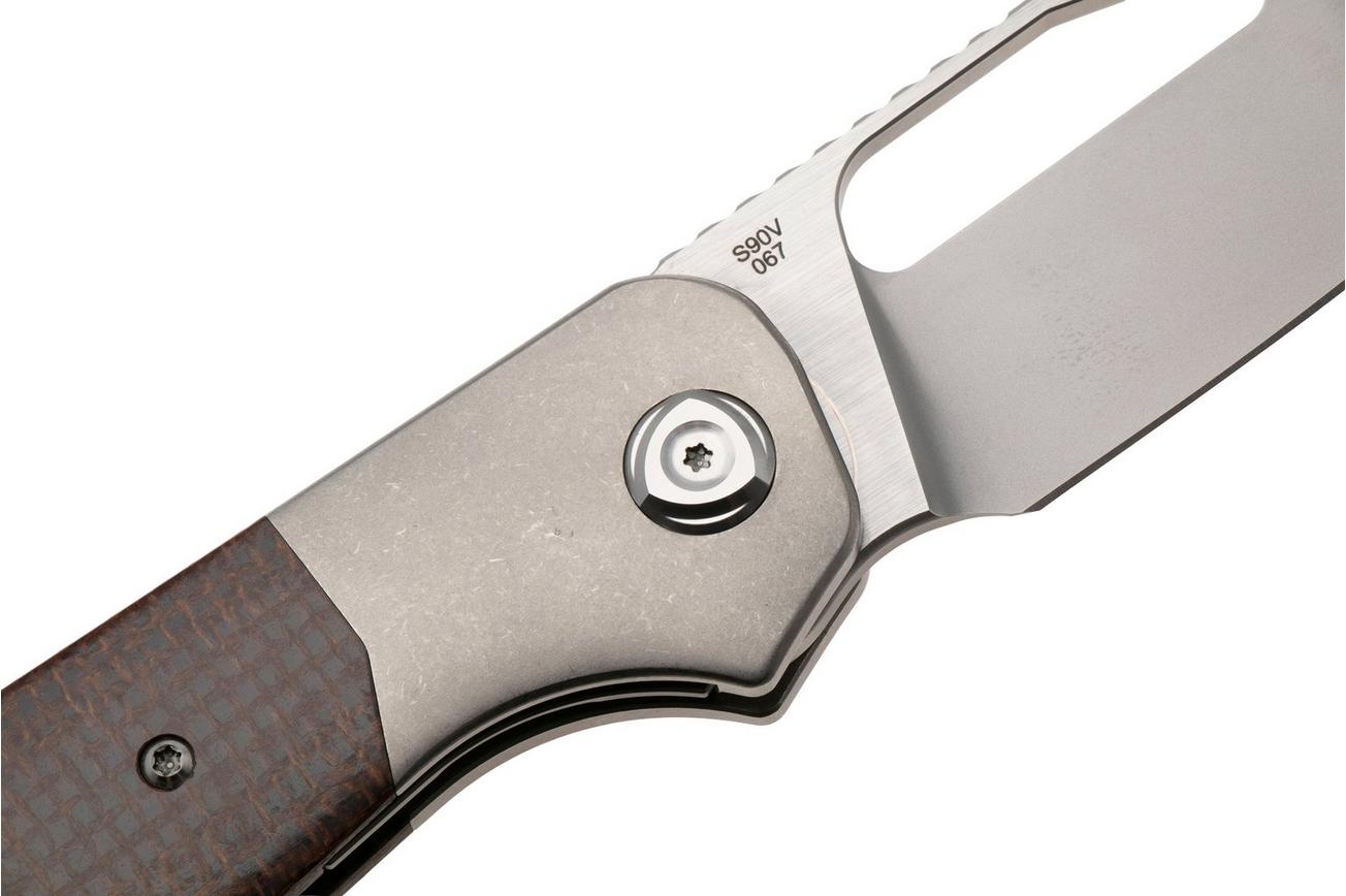 Liong Mah Field Duty 3.5 Bead Blasted M390, Burlap Micarta Titanium, zakmes