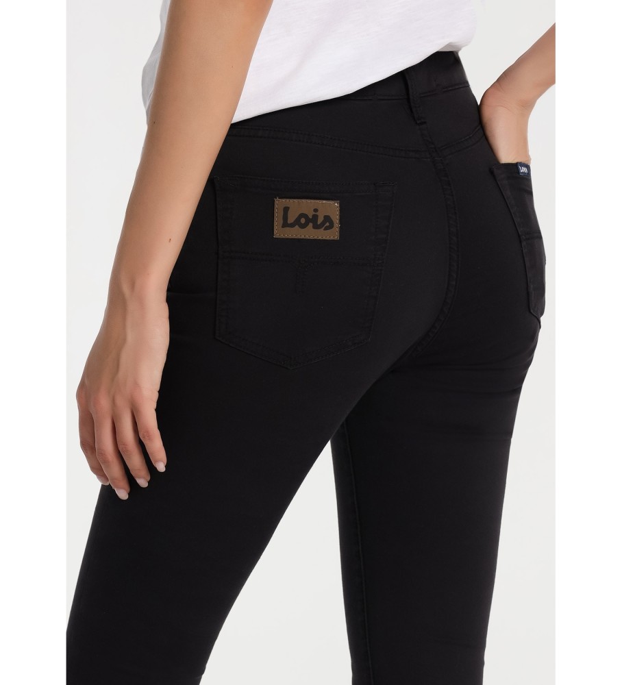 Calça skinny de cintura alta Lois Twill Color preta
