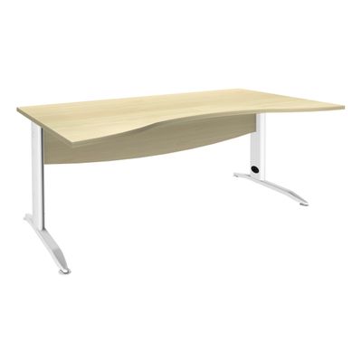 Bureau double vague symétrique IDRA - L180 cm - Pieds blanc - plateau imitation Erable