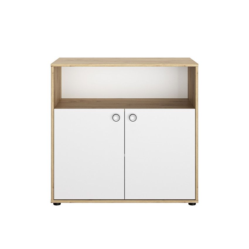 Commode 2 portes Arthur - Blanc/Chêne - Ecru