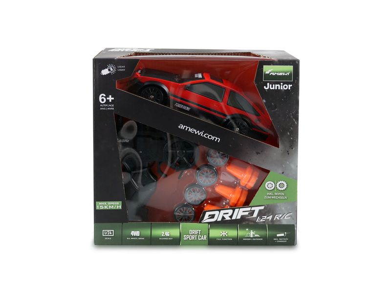 Amewi Drift Sport Car 4WD Rot, RTR, 1:24 Ferngesteuertes Drift-Auto für Kinder ab 6 Jahren