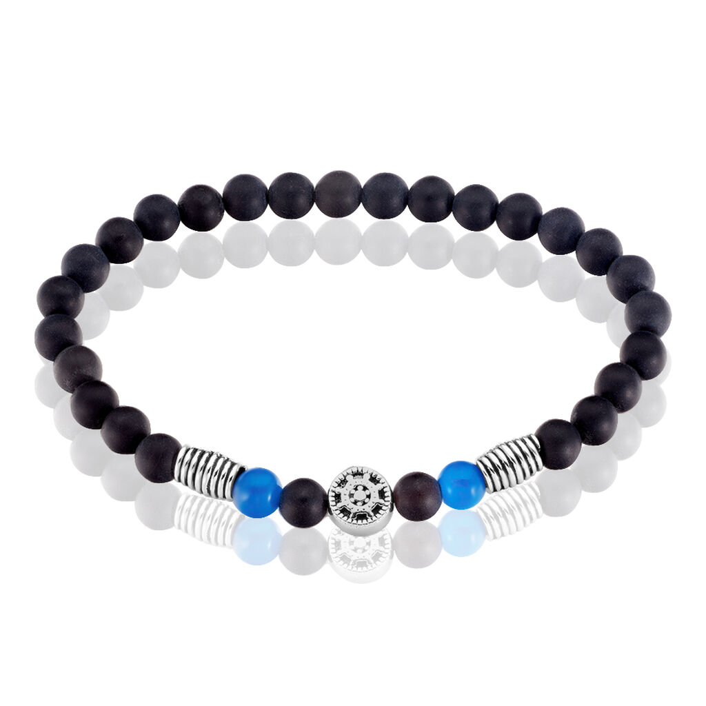 Bracelet Acier Huguesa Agate Noir Pierres Bleues