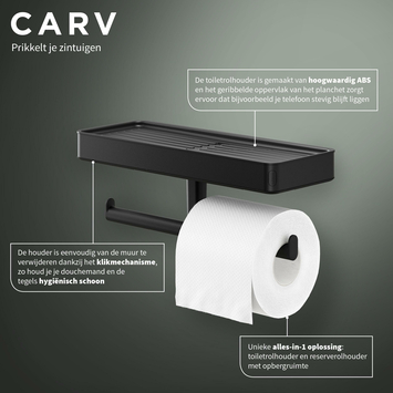 Tiger toiletrolhouder Carv met planchet Zwart