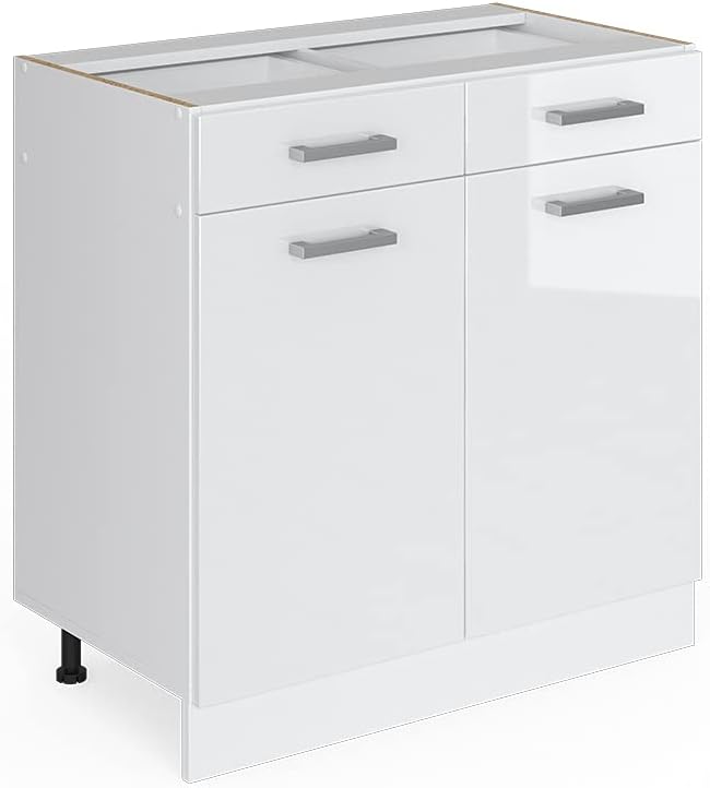 Vicco Küchenunterschrank R-Line, Weiß Hochglanz/Weiß, 80 cm ohne Arbeitsplatte