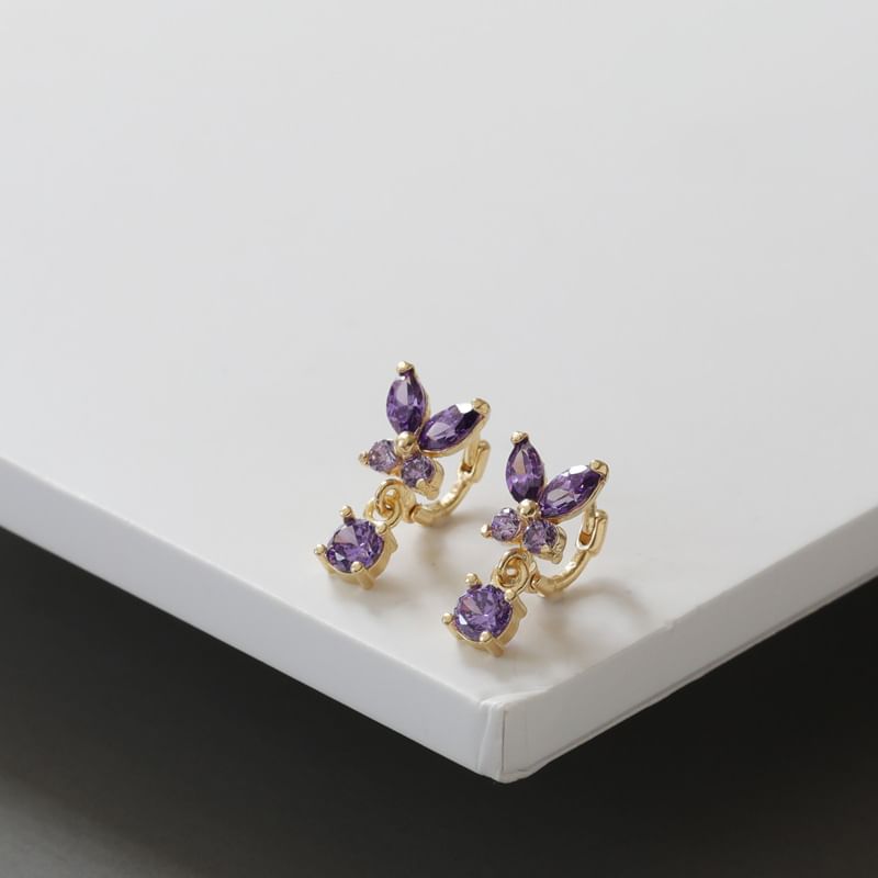 Phoenoa - CZ Butterfly Huggie Drop Oorbel