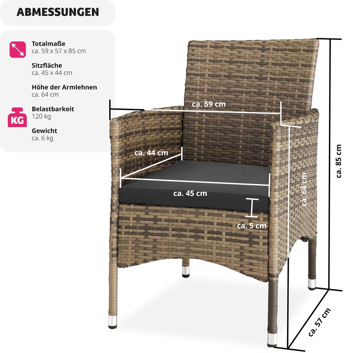 Set van 2 rotan stoelen tectake Nantes, duurzaam, 59 x 57 x 85 cm