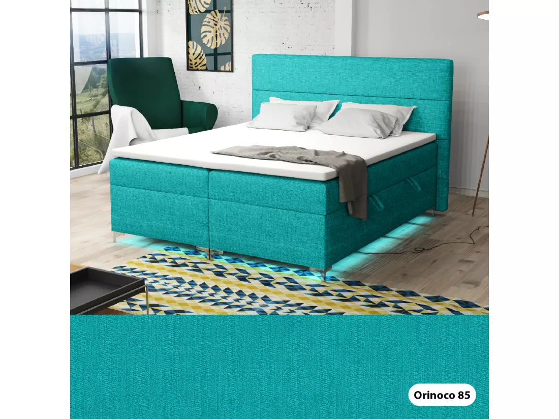 Lit boxspring avec surmatelas Verdalen LED, 180x200 cm, Orinoco 85 (Bleu turquoise)