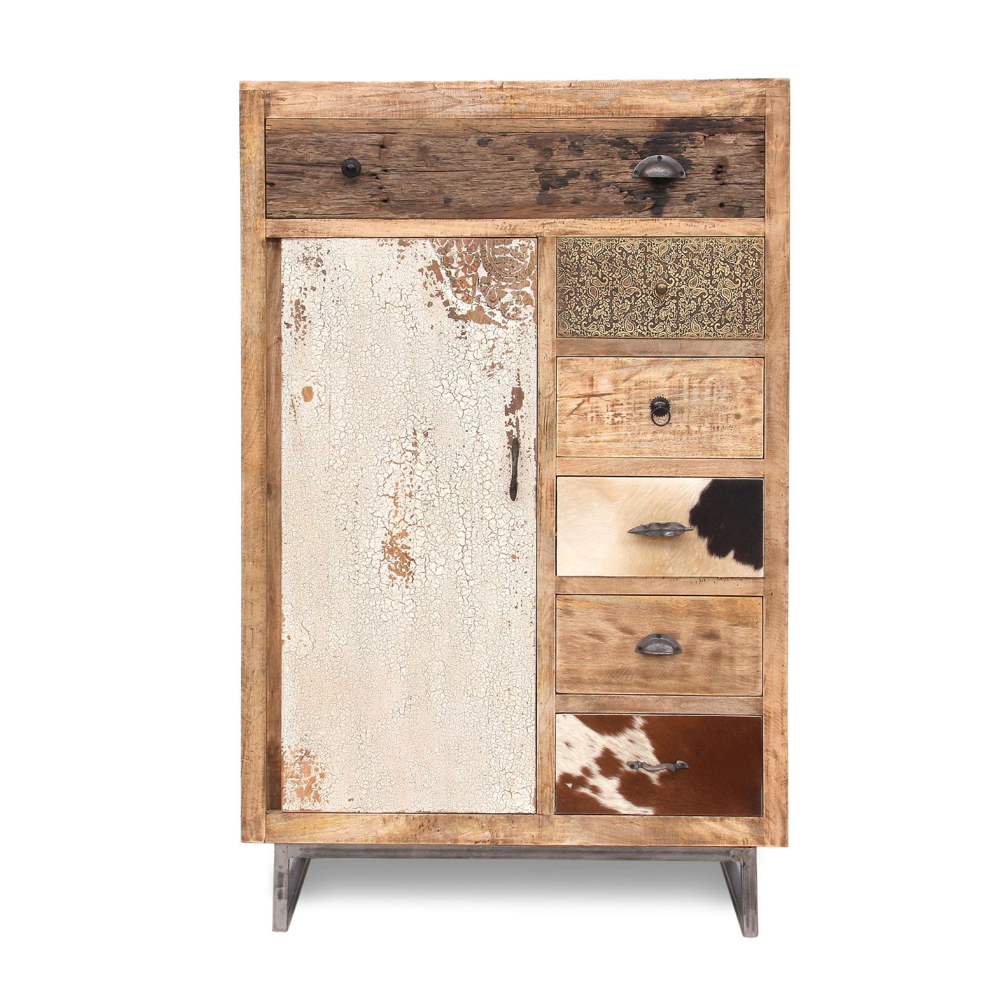 Kommode 'Beaucoup', braun, schwarz, weiß, T 45 cm, B 90 cm, H 140 cm von fischer's lagerhaus