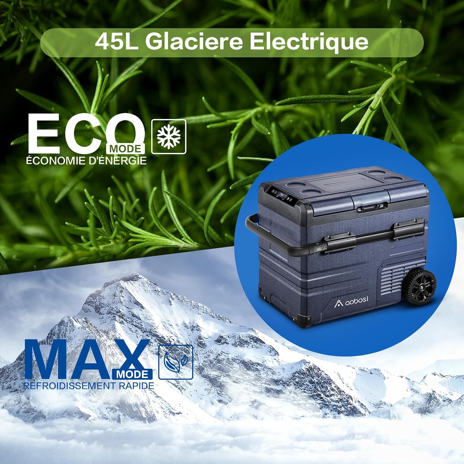 AAOBOSI 115L Glaciere Electrique Double Zone,Glaciere a Compression WiFi APP,12 V/24 V et 100-240 V Frigo Camping, -20 ℃ à 20 ℃, pour Voiture, Camion, Bateau, Camping, Car, Caravanes, Voyageant,Maison