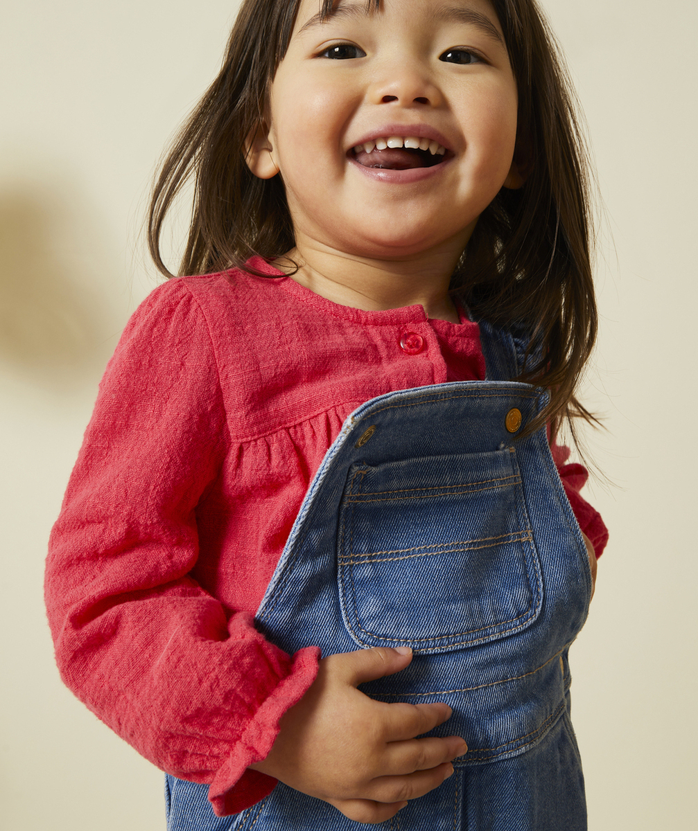 BLOUSE MANCHES LONGUES BÉBÉ FILLE ROSE AVEC DÉTAILS VOLANTÉS
