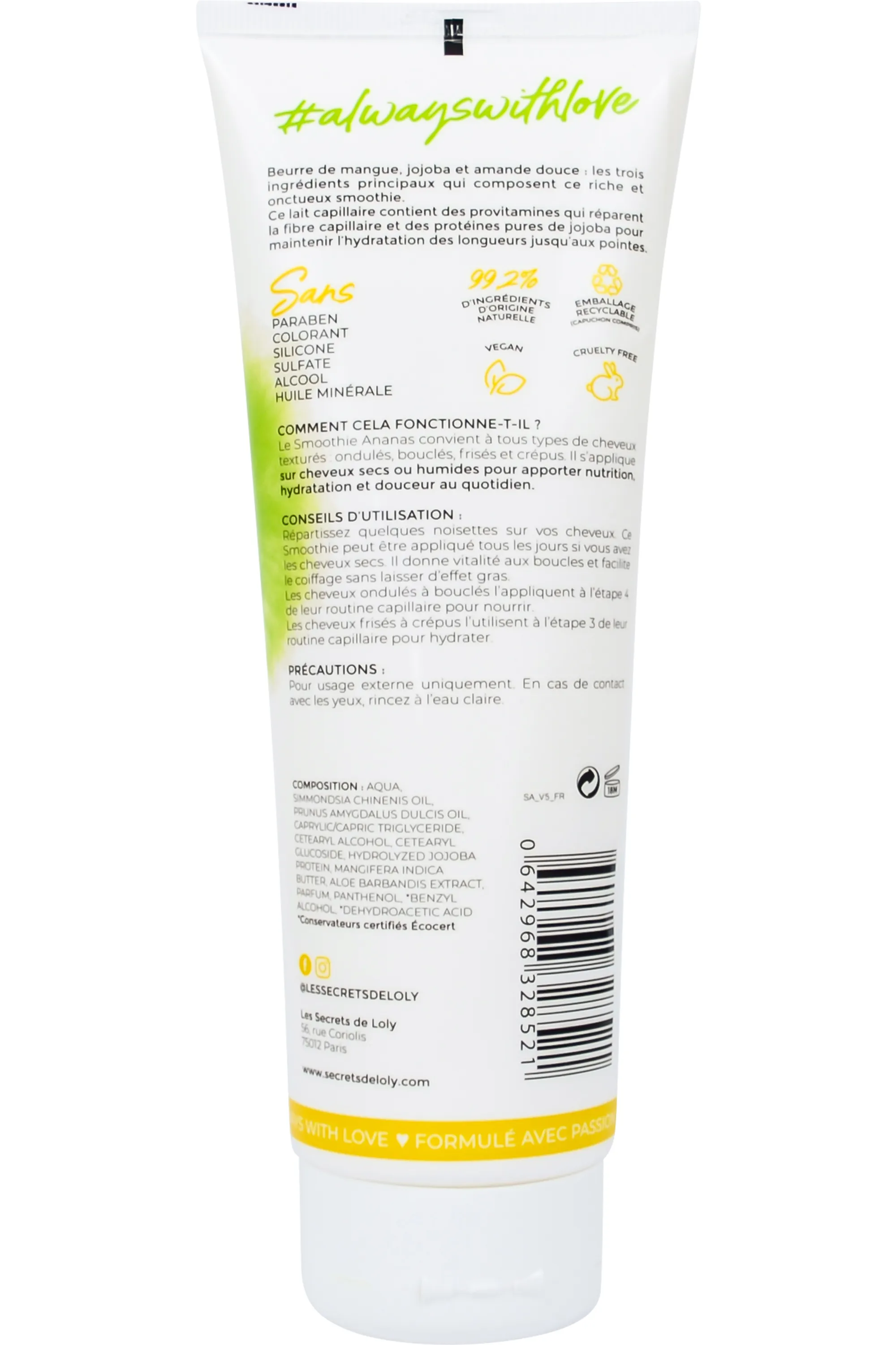 Les Secrets de Loly Lait capillaire hydratant smoothie Ananas-250 ml
