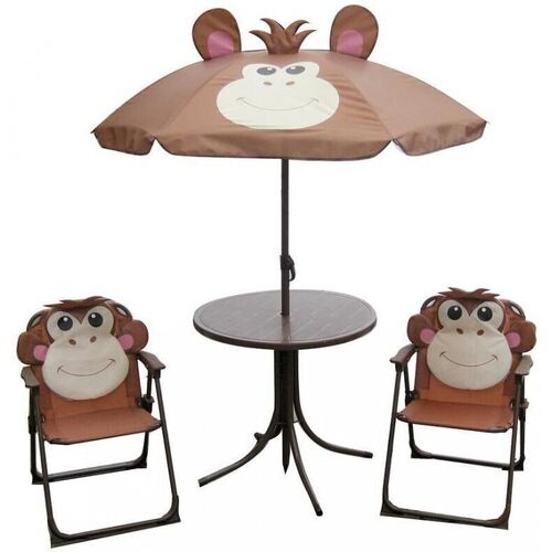 Strend Pro - Set 1 mesa con sombrilla, 2 sillas Marrón