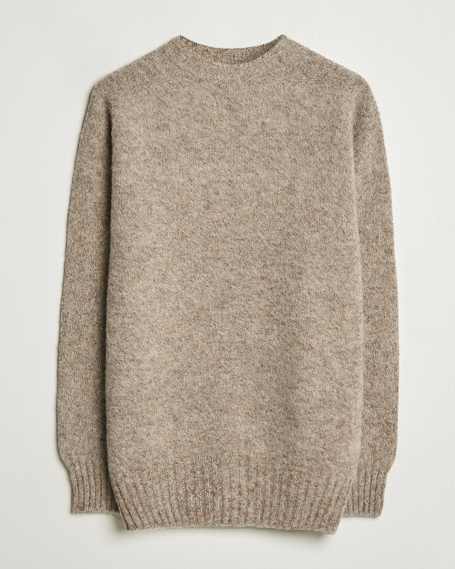 Sunspel Brushed Shetland Crew Neck Oatmeal Melange