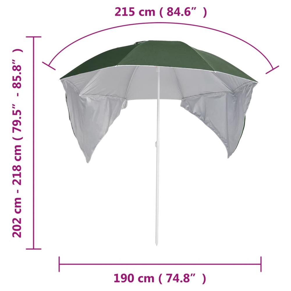 Parasol de plage avec parois latérales 215 cm vert