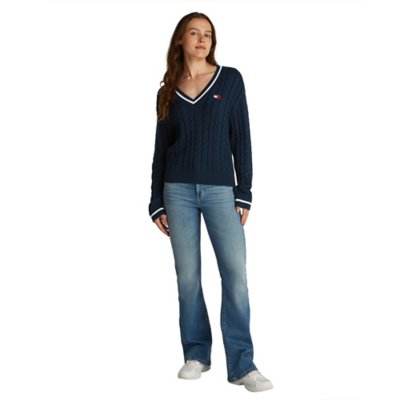 Pull femme Tjw Badge Cable V-Neck TOMMY HILFIGER
