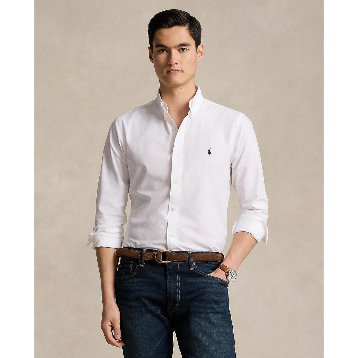 POLO RALPH LAUREN<br>Camisa ajustada em popeline elástica