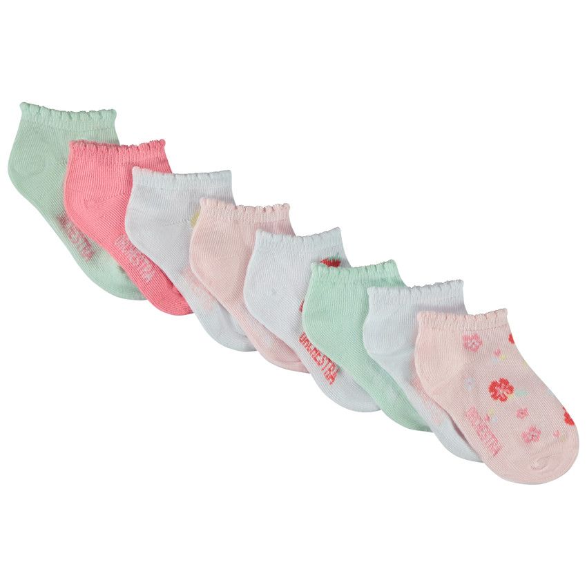 Lot de 8 paires de chaussettes courtes fantaisie pour bébé fille - Blanc