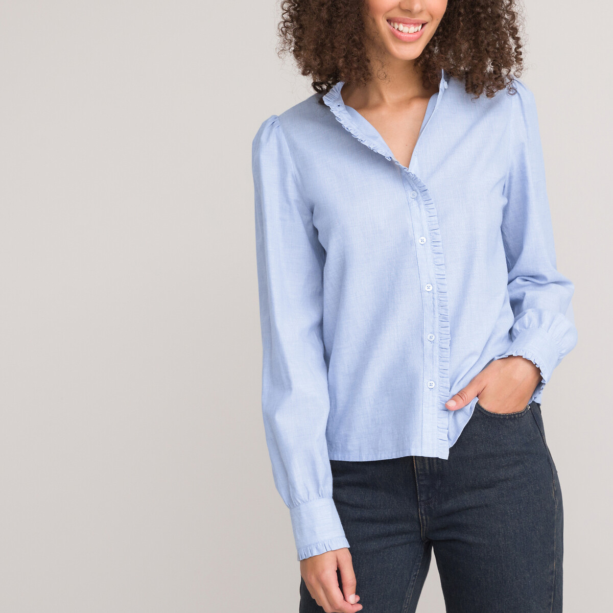 COLEÇÃO LA REDOUTE<br>Blusa com gola alta e babado, mangas compridas