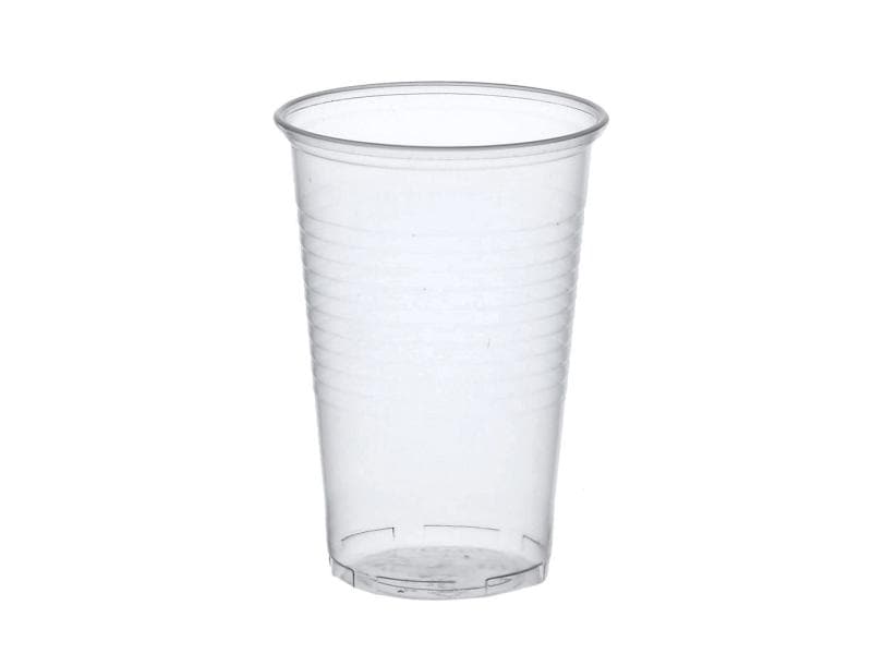 Papstar Einwegbecher 300 ml 100 Stück, Transparent Transparenter Kunststoffbecher mit Füllstrich