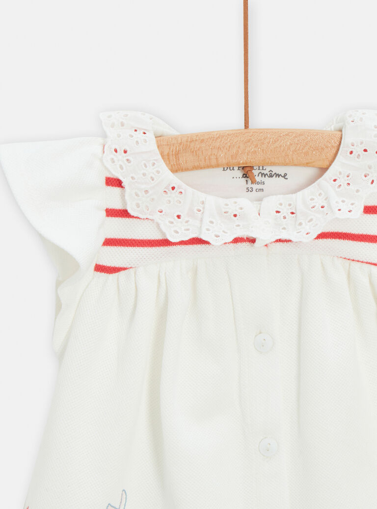 Ensemble robe imprimé moineaux et short rayé rouge