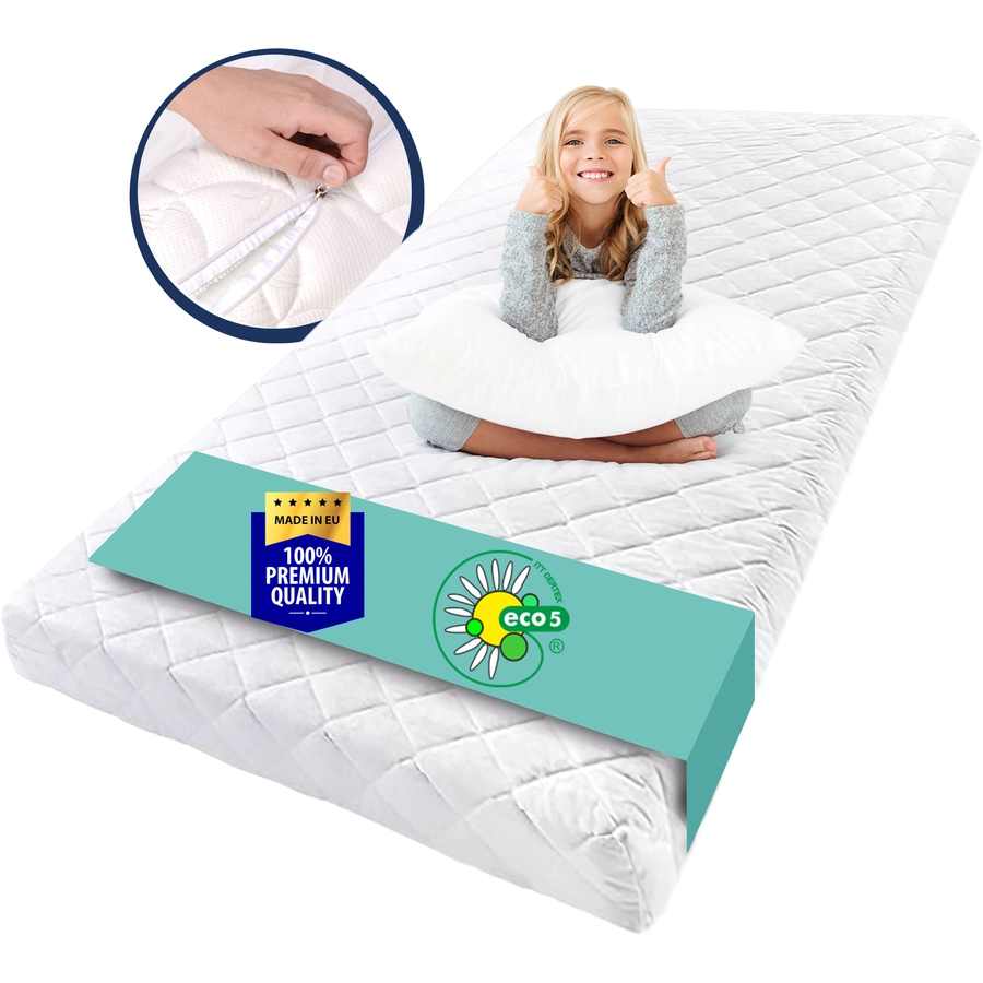 Kids Collective Kindermatratze 90x200 cm mit waschbarem Bezug | 10 cm hoch weiß ohne Spannbettlaken