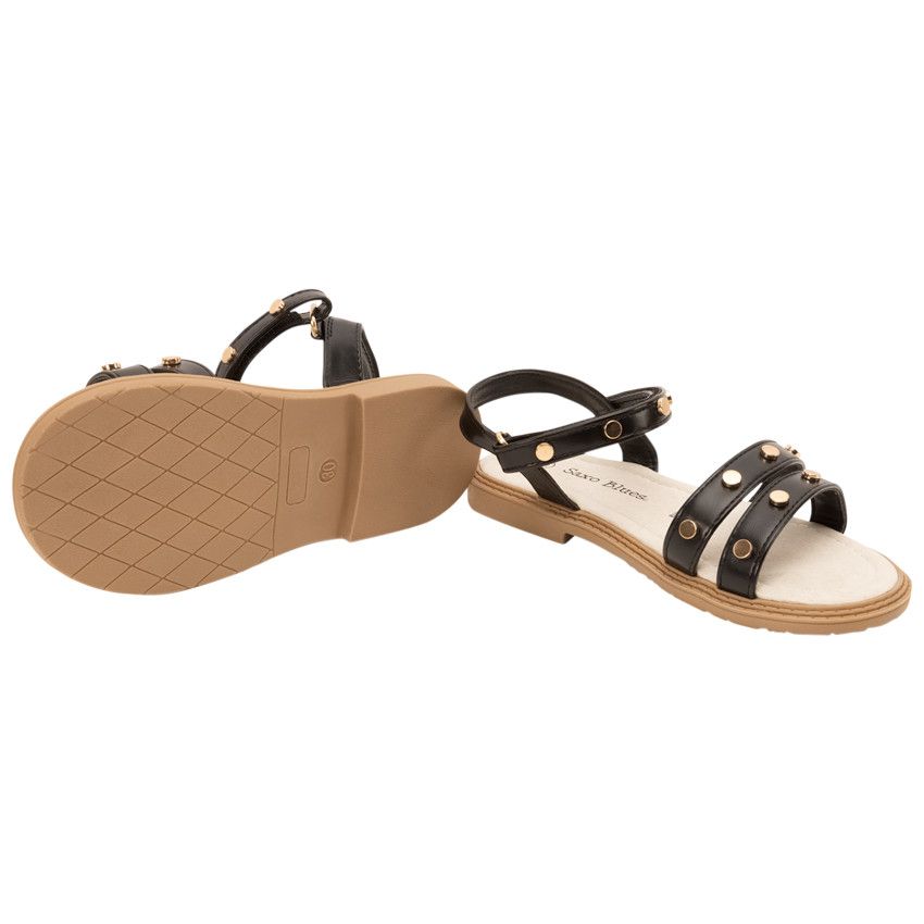 Sandales velcro effet cuir à rivets dorés pour fille - Noir