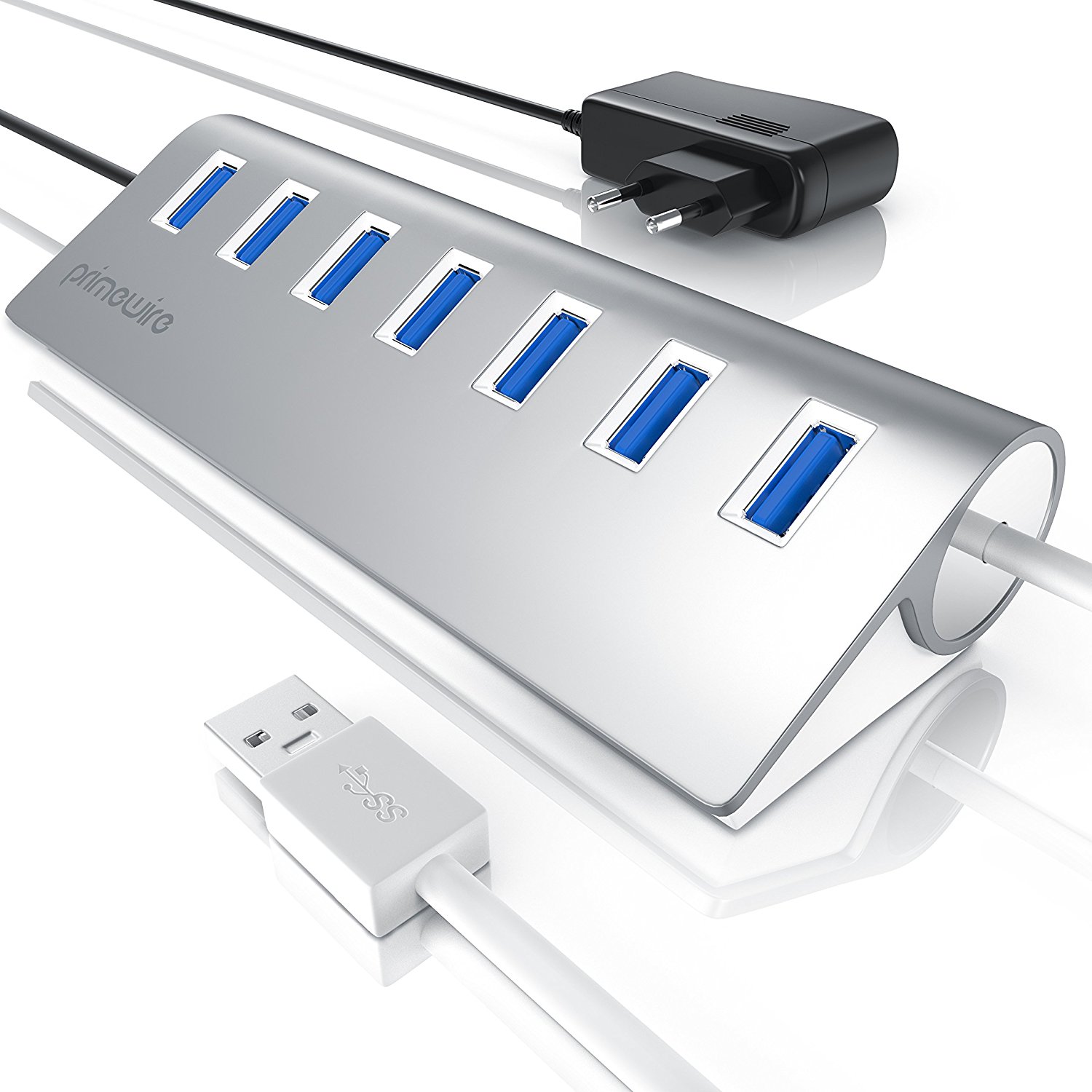 Primewire 7-Port USB 3.0 Hub inkl. 1m USB Verlängerungskabel Alu Gehäuse / inkl. Netzteil