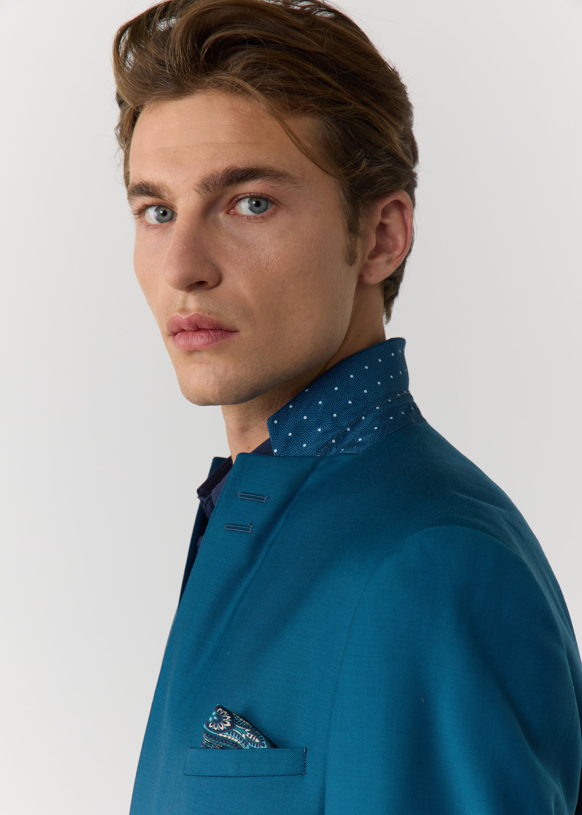 Costume 2 pièces Slim en laine unie bleu paon