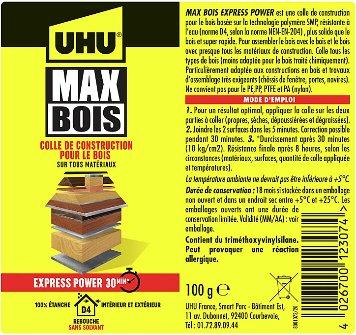 Colle à bois sans PU UHU, tube 100g