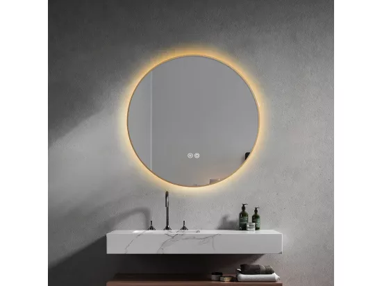 Miroir salle de bain LED rond 80cm anti buée avec cadre doré LB-4647GA