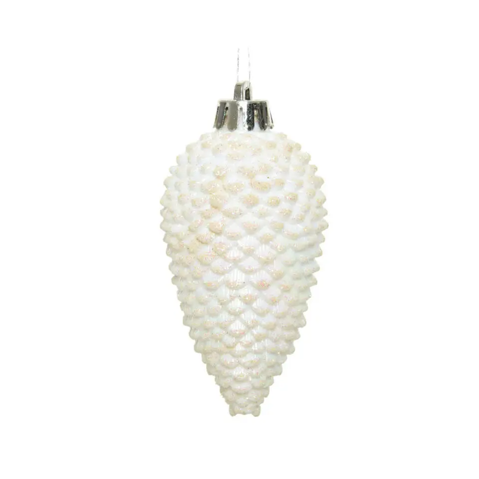 Decoris Kersthangers dennenappels - 6x - wit parelmoer - 8 cm