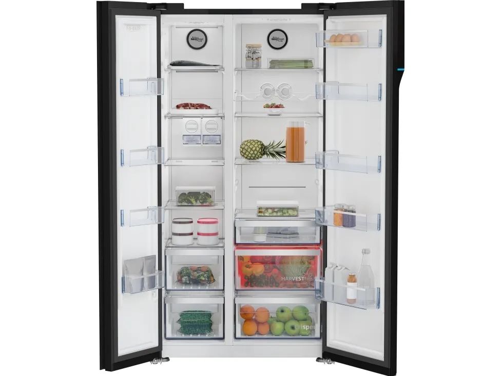 Beko GN163140ZGBN, Fritstående, Amerikansk dør, Sort, Berøring, LED, På døren