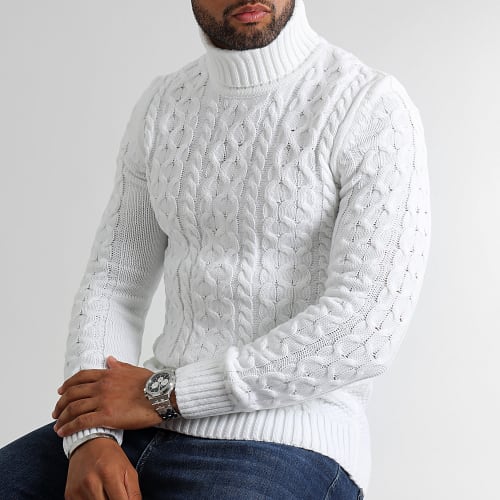 Pull Col Roulé Torsades 0357 Blanc