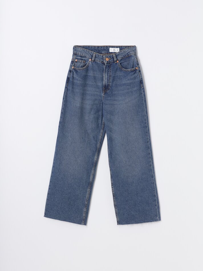 Calças culote jeans - Azul escuro