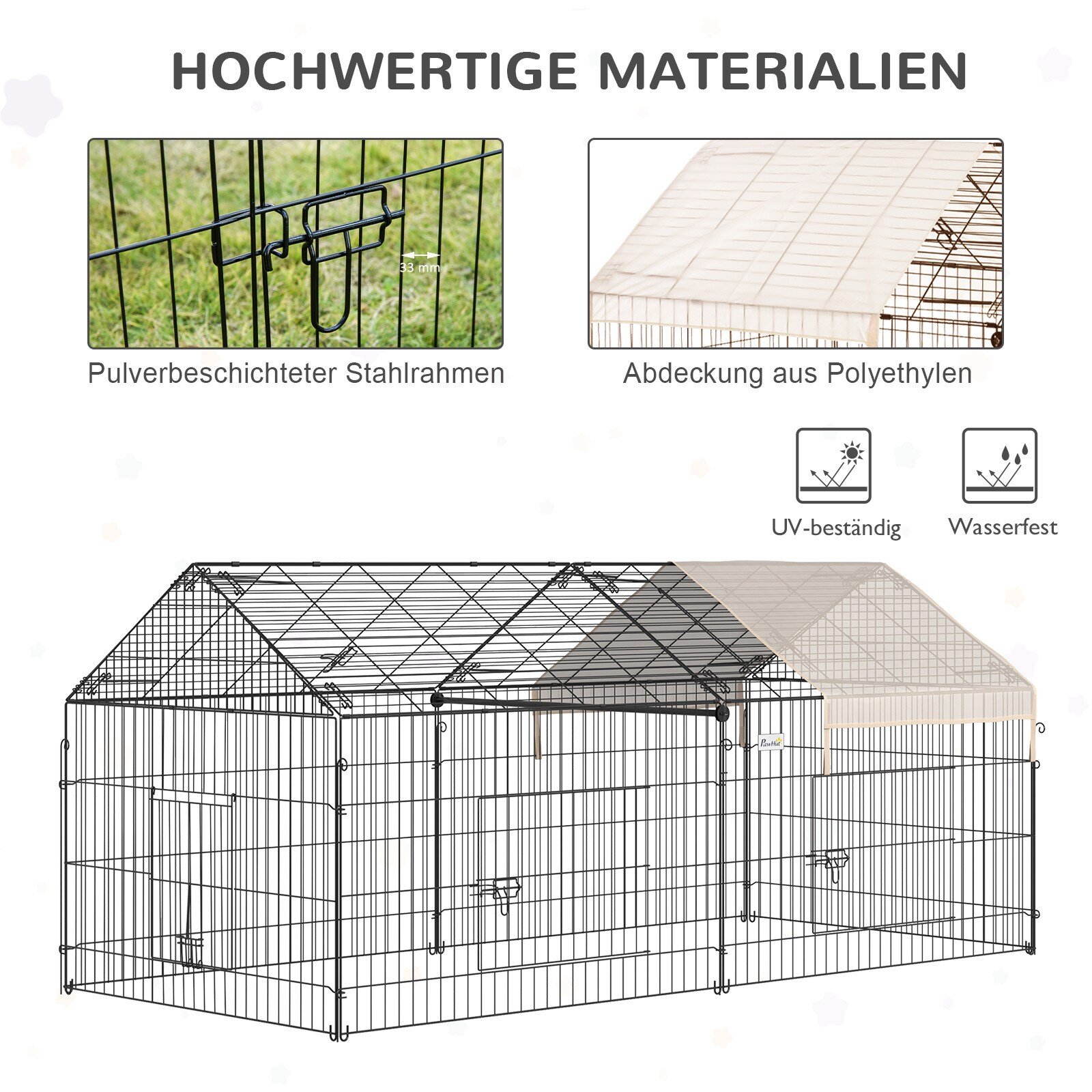 PawHut Kleintiergehege mit zwei großen Türen 220L x 103B x 103H cm