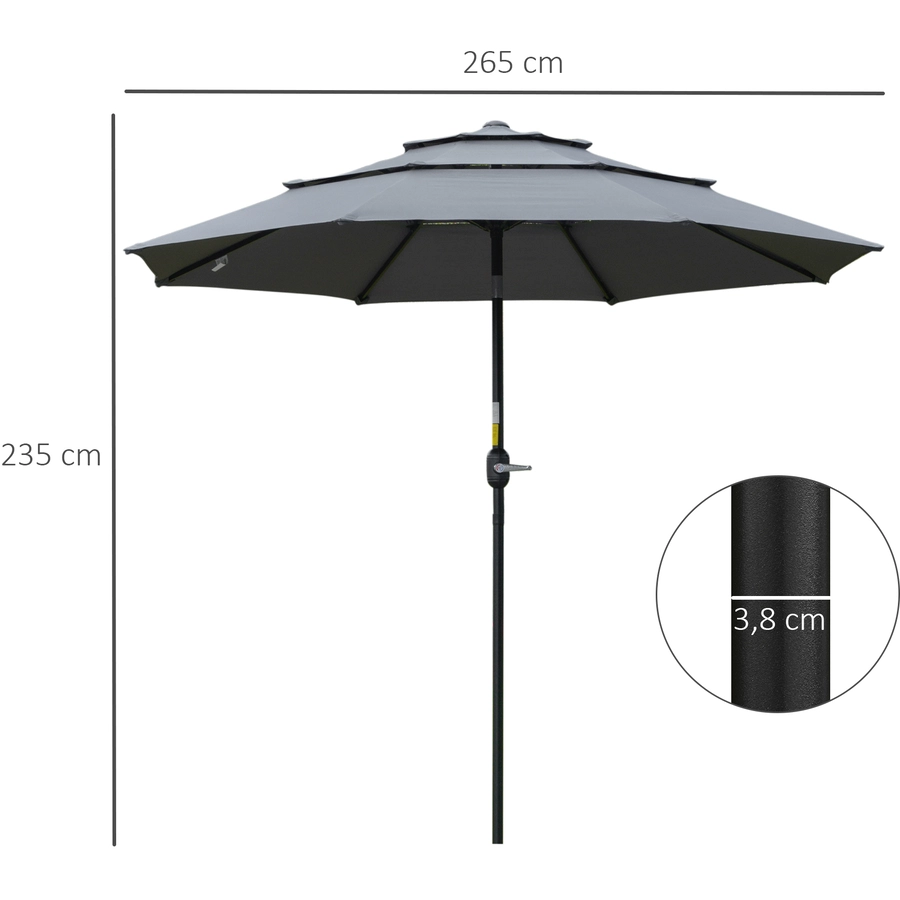 Outsunny Sonnenschirm mit 3-stufigem Dach grau