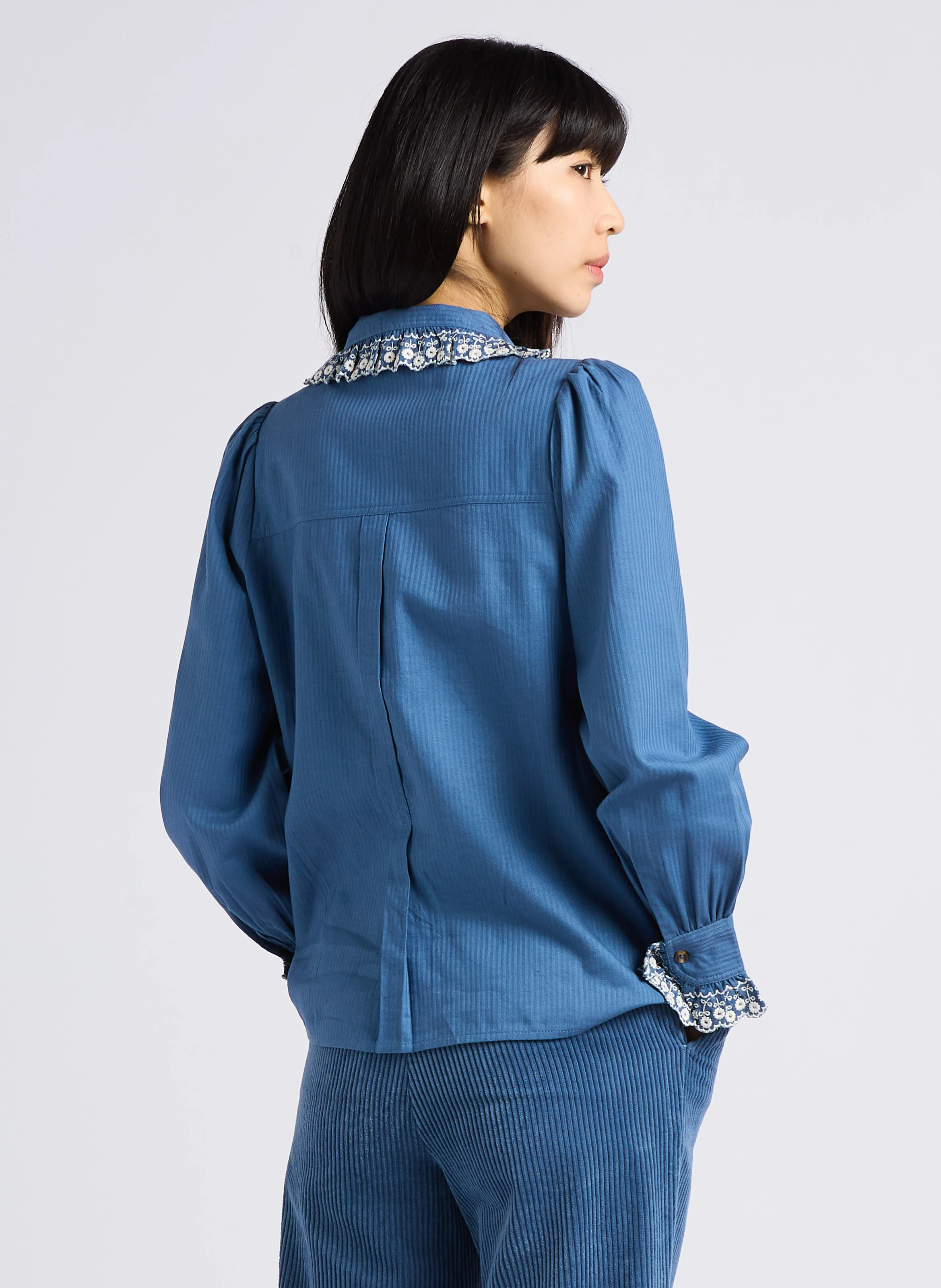 ANGE - Top col claudine en coton | Bleu