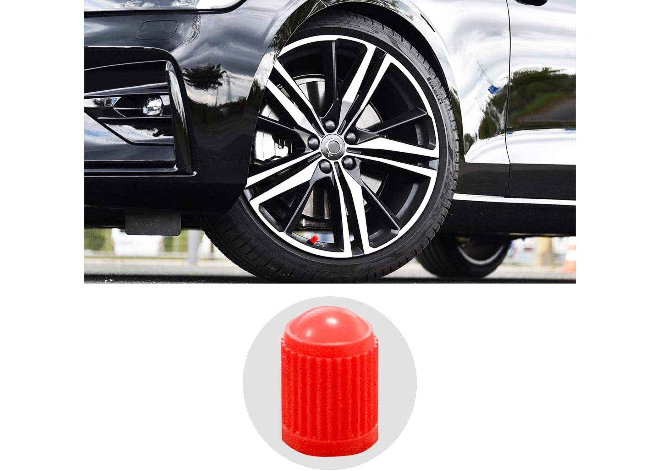 (20er Set) Universal KFZ Auto Reifenventilkappen mit O-Ring Dichtung / Staub und Korrosionsschutz für Auto / Motorrad / Fahrrad - Rot
