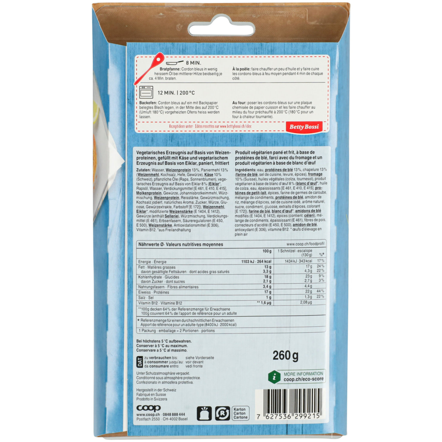 Betty Bossi Plant Kitchen vegetarisches Cordon bleu