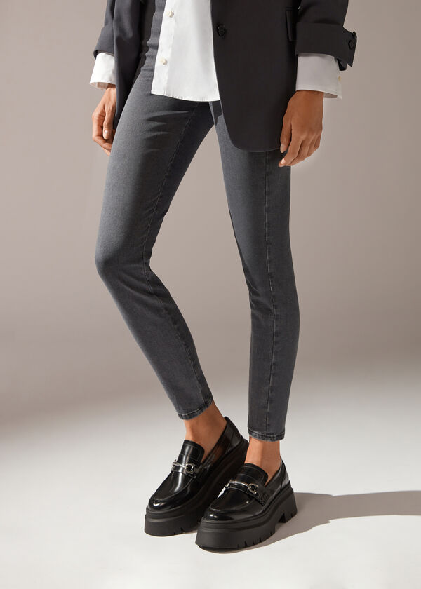 Calças legging jeans skinny de cintura alta