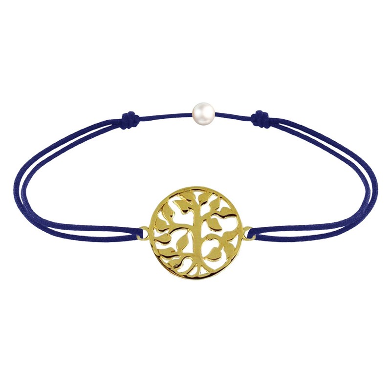 Bracelet Lien Arbre de Vie Plaqué Or - Bleu