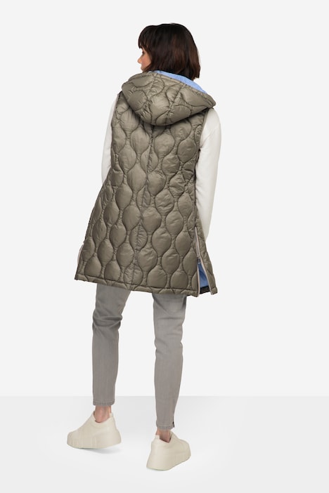 Steppweste, wasserabweisend, Longform, Kapuze, 2-Wege-Zipper, Saum-Zipper