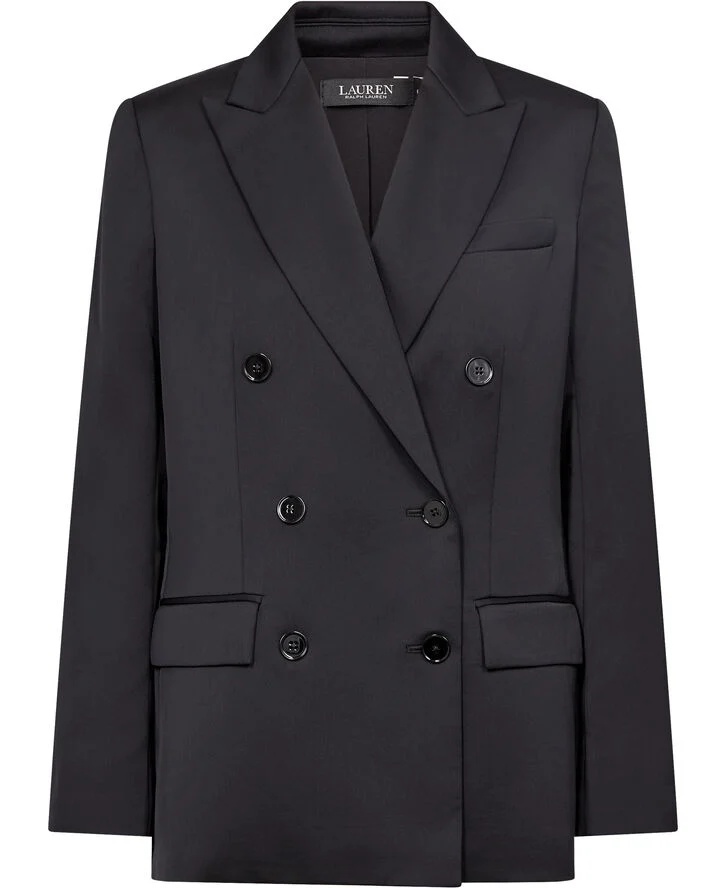 Lauren Ralph Lauren Double-Breasted SatinTK! Crepe Blazer Sort