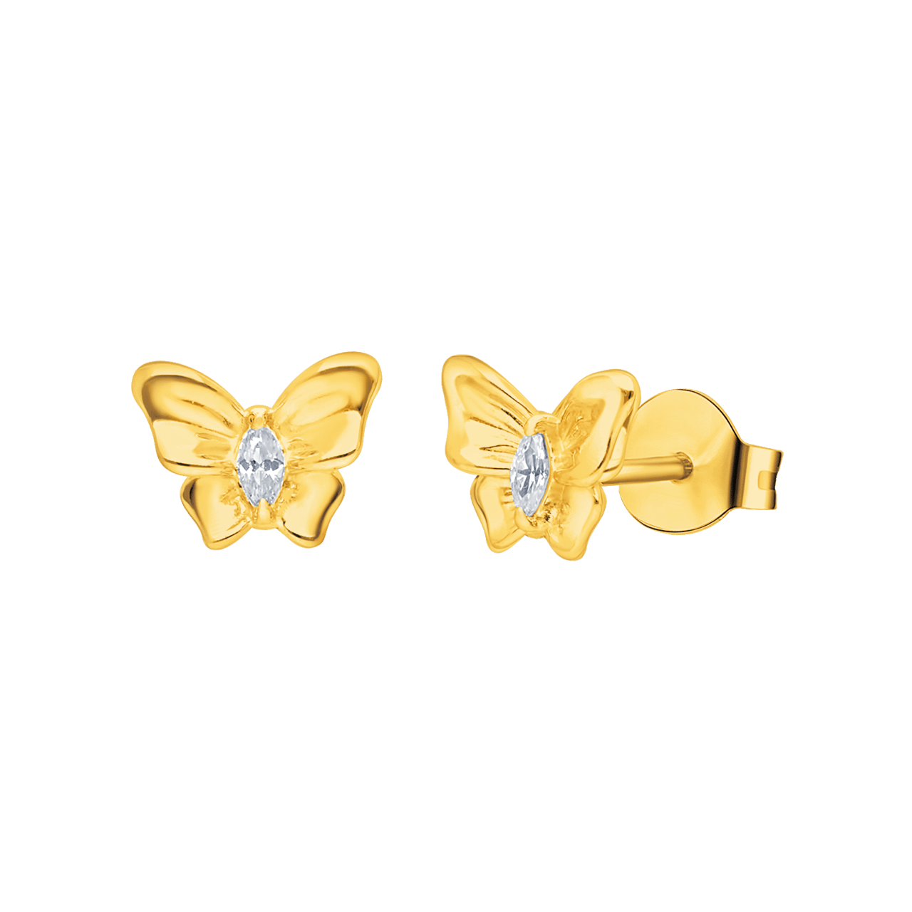 Zilveren goldplated oorknoppen vlinder zirkonia